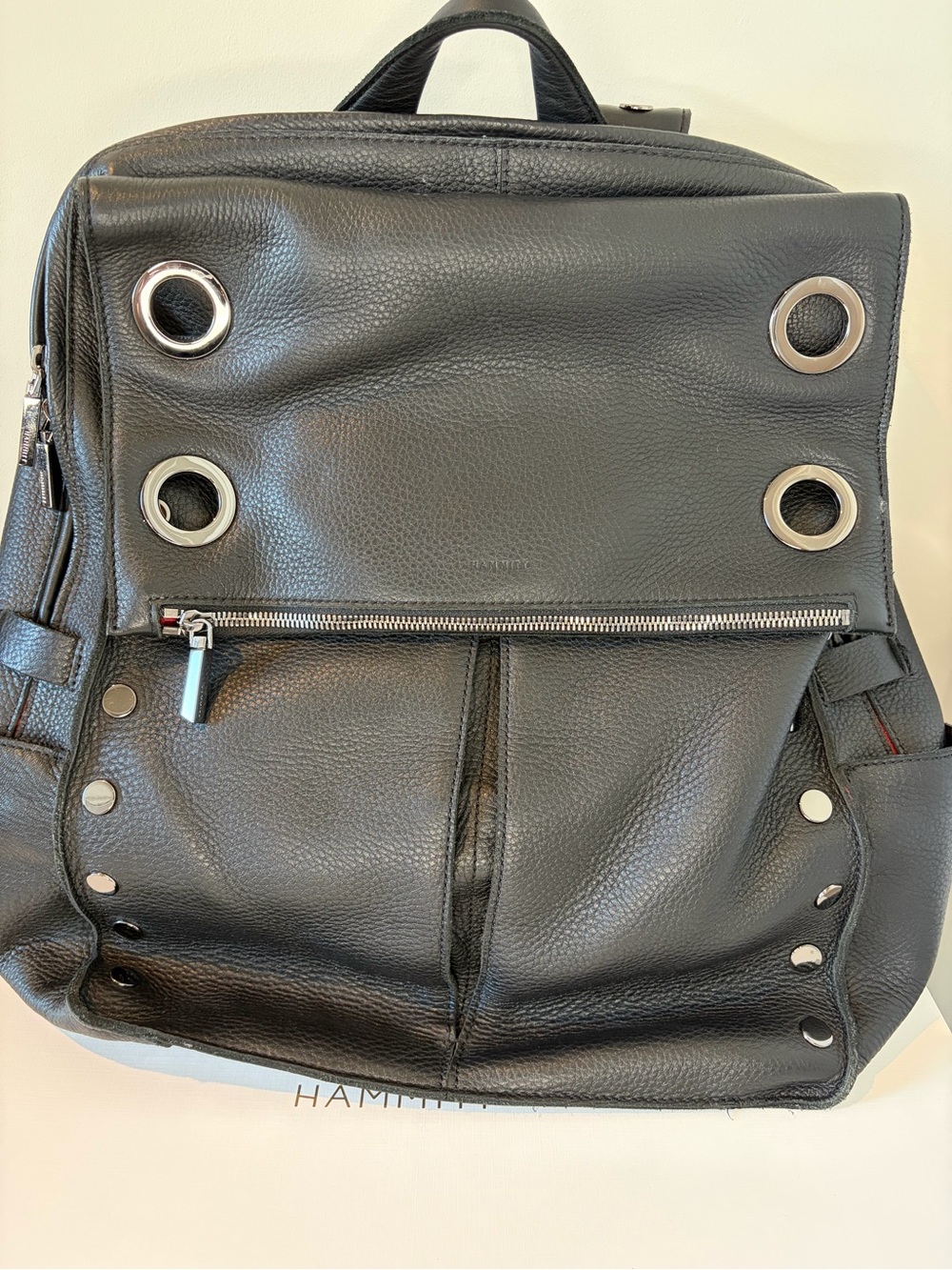 NIB Hammitt Montana XL Backpack in Black Pebbled leather with gunmetal hardware